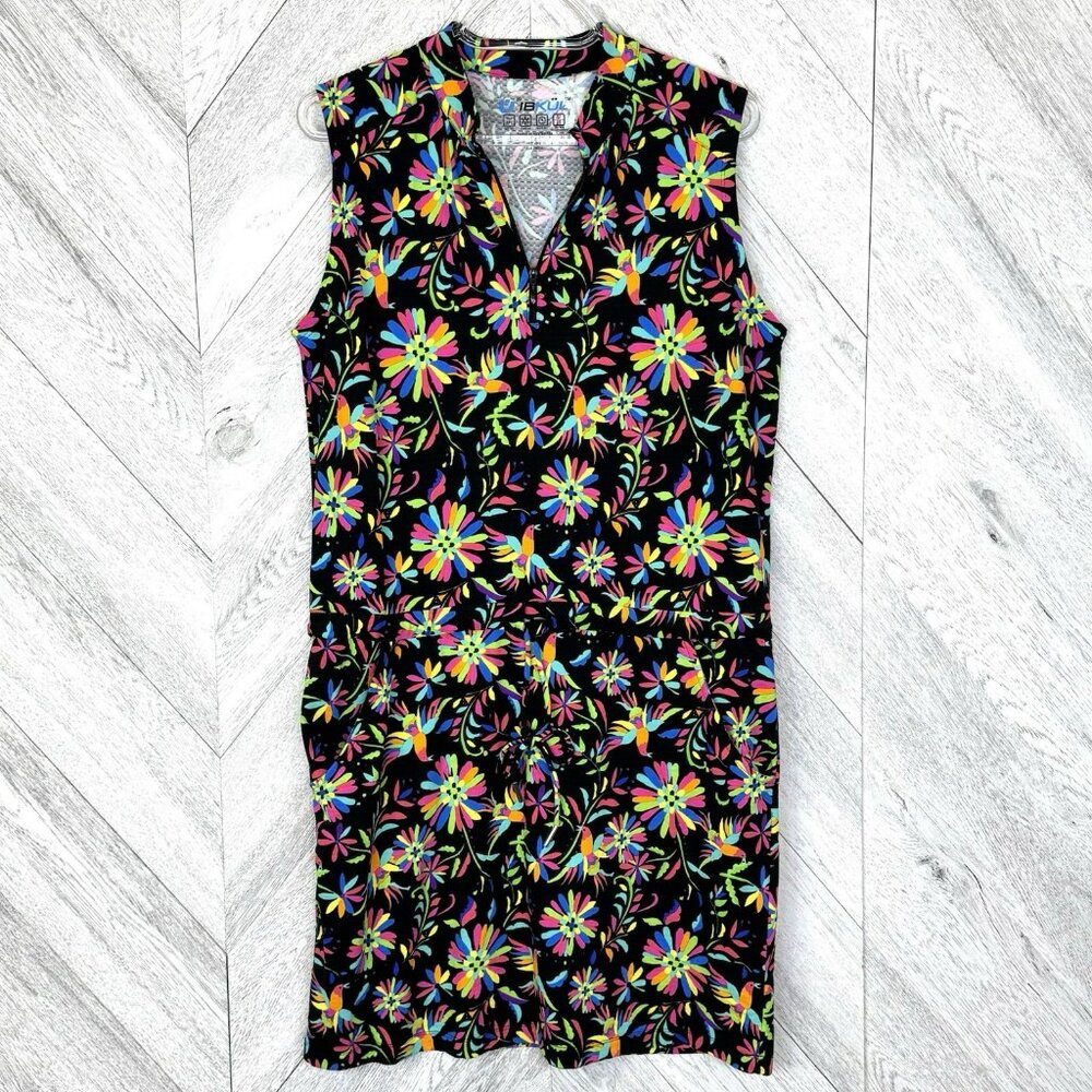 IBKUL Dress Multicolor Sleeveless Floral 1/4 Zip Mock Golf Tennis UPF 50+ Small
